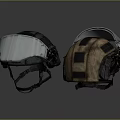 Tactical Weapon Helmets With Black Metal Shield And Brown Camo Design
