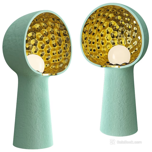 Light Green Table Lamp With Honeycomb Texture And White Bulb Modern Design 3d model 