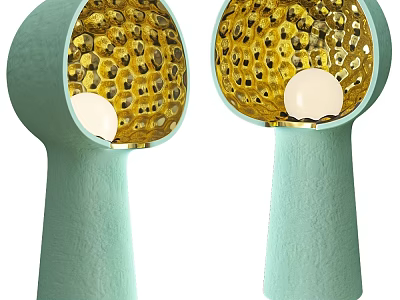 Light Green Table Lamp With Honeycomb Texture And White Bulb Modern Design 3d model