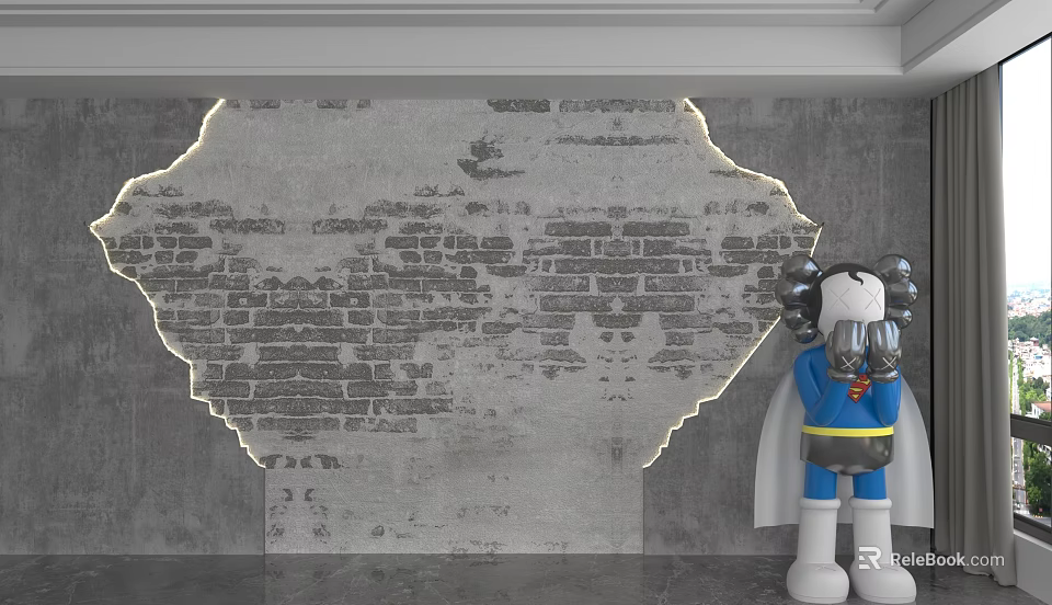 Vintage Textured Brick Background Wall With Illuminated Irregular LED Light Design 3d model 