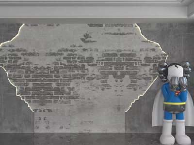 Vintage Textured Brick Background Wall With Illuminated Irregular LED Light Design 3d model