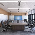 Conference Room Interior Design With Long Wooden Table Black Chairs Whiteboard And Large Screen
