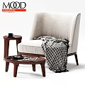 Beige Leisure Chair With Wooden Tables Black Cup Magazines And Checkered Blanket
