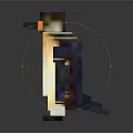 Standing Pixelated Penguin with Black Body Yellow White Belly Orange Beak on Dark Reflective Background