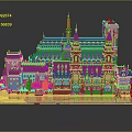 Detailed Gothic Architectural Model Featuring Spires Towers Stained Glass Windows And Greenery