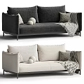 Modern Green Sectional Sofa With Soft Pillows And Knit Throw Blanket 3d model