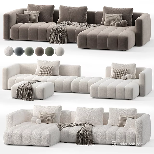 Comfortable Sectional Sofa With Multiple Color Options Soft Pillows And Cozy Throws 3d model