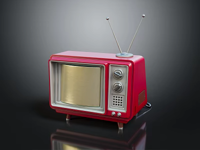 Vintage Red Television Set With Antenna Knobs And Retro Design Details 3d model