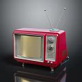 Vintage Red Television Set With Antenna Knobs And Retro Design Details 3d model