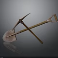 Crossed Shovel And Pickaxe With Wooden Handles And Metal Heads
