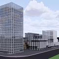 Modern Office Building Complex With Green Roofs And Urban Layout Design 3d model