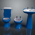 Blue Bathroom Furniture Set Including Toilet Bidet And Pedestal Sink