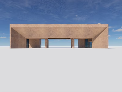 Modern Beige Concrete Entrance Gate With Glass Doorways And Blue Sky Background 3d model