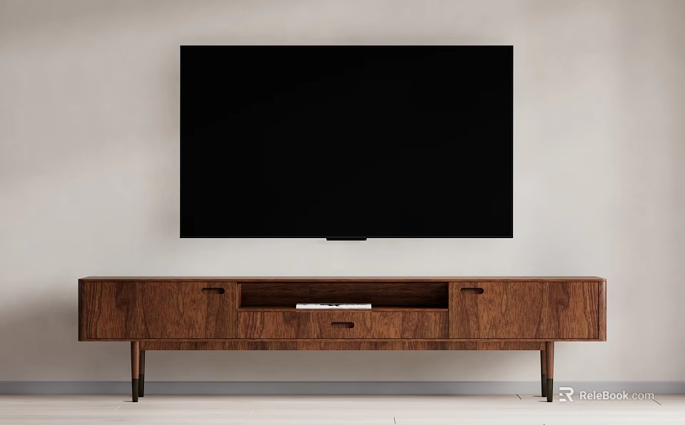 Wooden TV Stand with Large Screen TV and Storage Drawers Design 3d model 