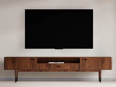 Wooden TV Stand with Large Screen TV and Storage Drawers Design 3d model