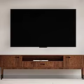 Wooden TV Stand with Large Screen TV and Storage Drawers Design