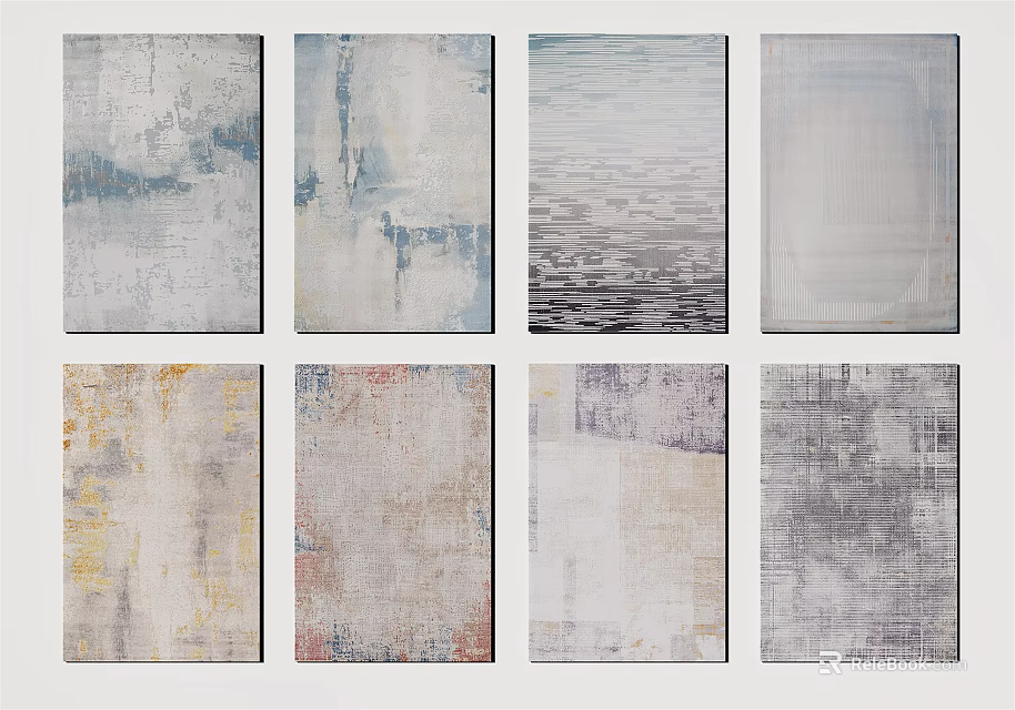 Stylish Square Rugs With Various Modern Textures And Color Patterns 3d model