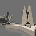 Abstract Architectural Sculpture With Geometric Spires And Solid Base Structure Design 3d model