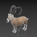 Realistic Brown Goat With Large Curved Horns Standing On Gray Background