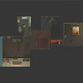 Cartoon Scene with Multi Room Layout Featuring Colorful Walls Miniature Figures and Furniture