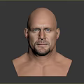 Realistic Bald Male Head Bust With Beard On Black Reflective Surface 3d model