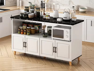 Kitchen Storage Cabinet With White Doors Black Countertop And Organized Kitchen Items 3d model