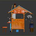 Mobile Commercial Takoyaki Food Cart With Blue Roof Orange Structure And Stools