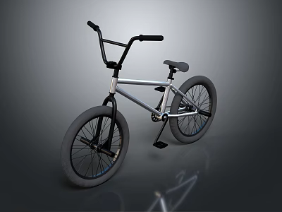 Silver Frame BMX Bicycle With Black Handlebars Seat And Wheels On Reflective Surface 3d model