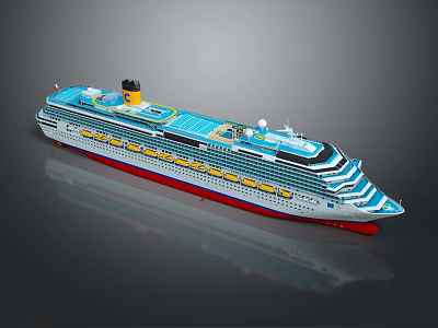 Luxury Cruise Yacht Exterior With Blue Decks And Red Hull 3d model