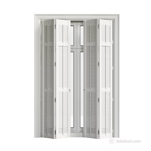 Classic White Window Shutters With Adjustable Louvers For Interior Home Decor 3d model