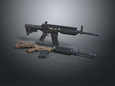 Tactical Assault Rifles With Black And Brown Finish And Tactical Rail Systems 3d model