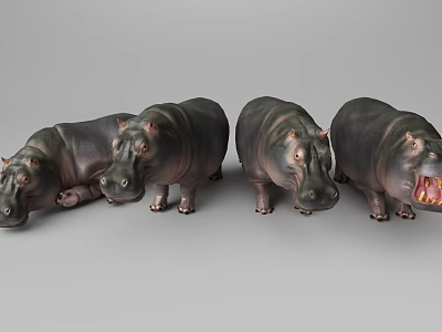 Four Hippopotamus Decorative Models With Different Poses Standing Lying And Open Mouth 3d model
