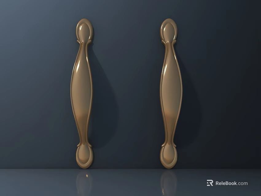 Shiny Golden Metal Handles with Elegant Curved Design on Dark Background 3d model 
