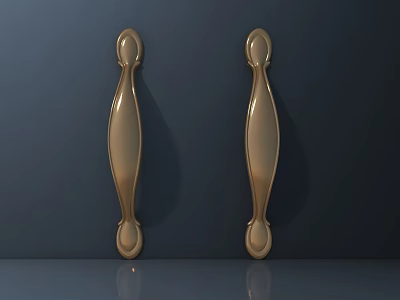 Shiny Golden Metal Handles with Elegant Curved Design on Dark Background 3d model