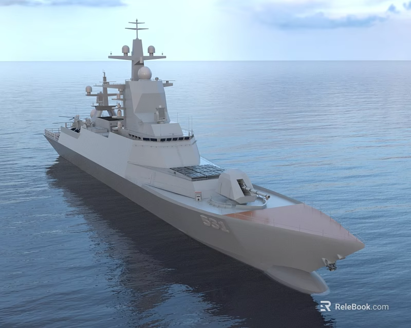 Modern Warship Sailing on Open Sea With Hull Number 554 and Advanced Superstructure Design 3d model 