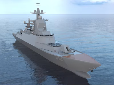 Modern Warship Sailing on Open Sea With Hull Number 554 and Advanced Superstructure Design 3d model