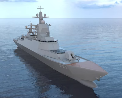 Modern Warship Sailing on Open Sea With Hull Number 554 and Advanced Superstructure Design 3d model