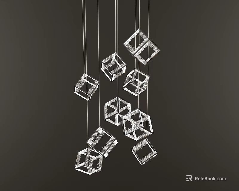 Modern Transparent Cube Chandelier With Multiple Hanging Glass Elements Design 3d model 