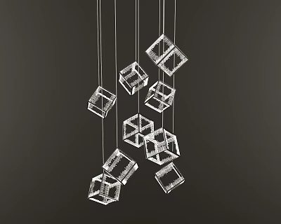 Modern Transparent Cube Chandelier With Multiple Hanging Glass Elements Design 3d model