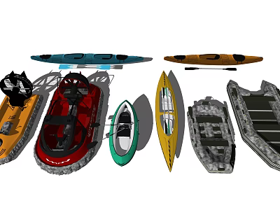 Assorted Water Boats Featuring Kayaks Inflatable Crafts Canoes And Paddle Models 3d model