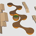 Elegant Wavy Wooden Landscape Seats Featuring Central Green Plant Design