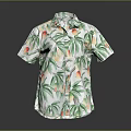 Casual Summer Short Sleeve Shirt With Tropical Plant And Fruit Patterns