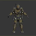 Futuristic Warrior In Golden Yellow Mech Suit With Advanced Armor Details