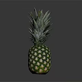Fresh Ripe Pineapple Featuring Green Leaf Crown and Textured Skin on Dark Reflective Surface