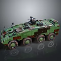 Military Camouflage Armored Tank With Six Wheels And Roof Mounted Weapon