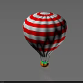 Vibrant Red And White Striped Hot Air Balloon With Classic Design And Basket