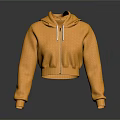 Yellow Cropped Hoodie With Zipper Long Sleeves Soft Fabric Casual Design