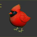 Red Bird With Red Feathers Black Eyes And Black Face Standing On Grey Background