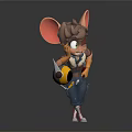 Anthropomorphic Cartoon Mouse Mechanic With Big Ears Brown Hair And Tools