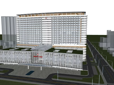 Modern High Rise Commercial Building With Podium Structure And Surrounding Roads 3d model